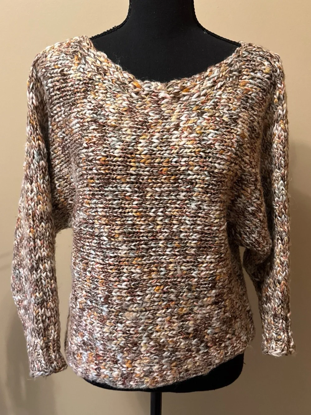 Boston Proper Multicolor Tweed Boatneck Sweater - Brown, Cream, Gold